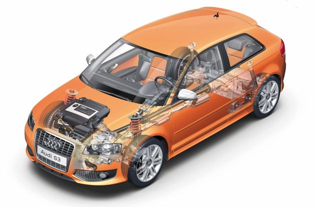 Подвеска — Макферсон спереди и многорычажка сзади — по сравнению с обычным хэтчбеком A3 принципиально не изменилась. Все отличия — в более жёстких пружинах, амортизаторах и стабилизаторах поперечной устойчивости. Клиренс стал меньше на 10 мм