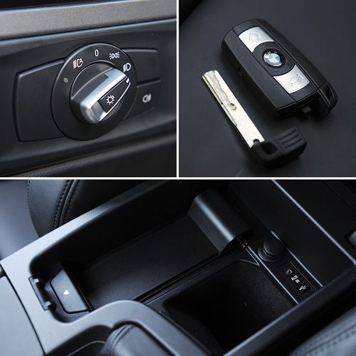 В центральном подлокотнике — небольшой бокс. Ключ не отличить от BMW 318